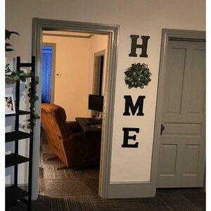 Wood Home Sign with Artificial Eucalyptus Wreath for O, Hanging Farmhouse Wall